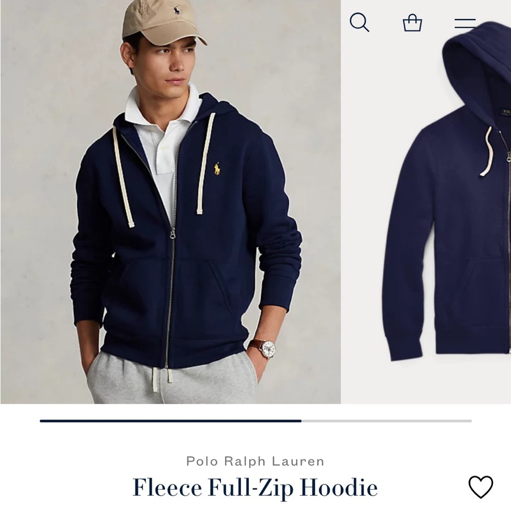 POLO Full Zip Navy Hoodie Men’s Large NWOT